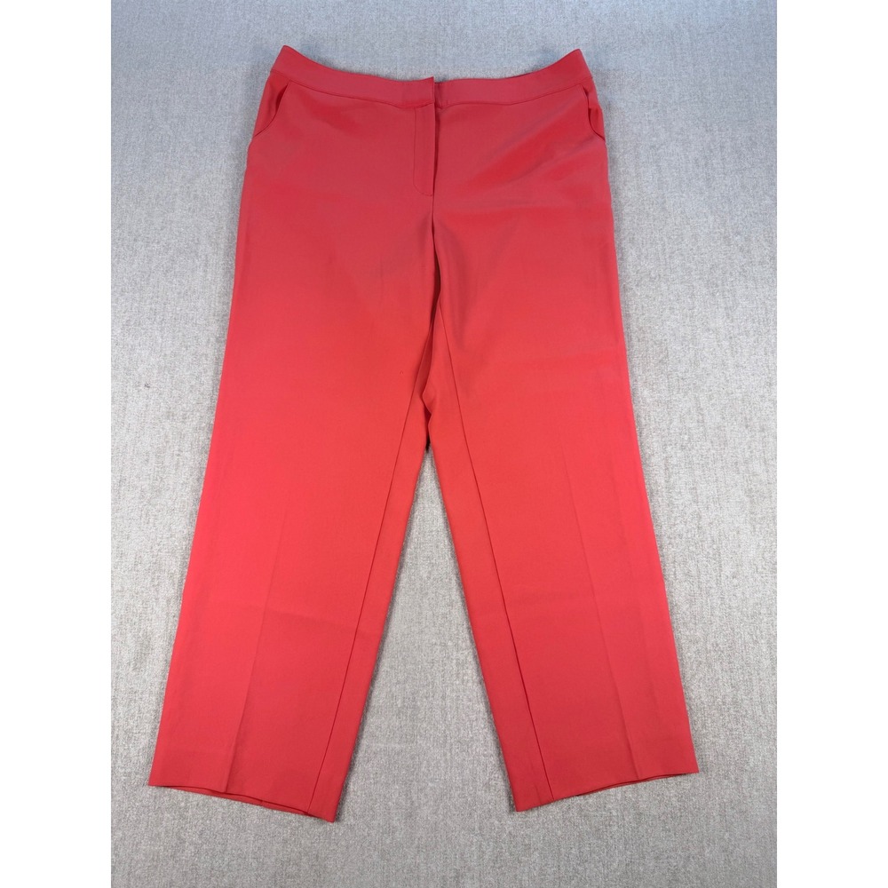 St. John Dress Pants Women 14 Bright Coral Pink Straight Leg Flat Front Trousers